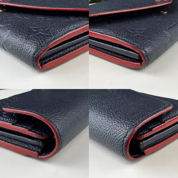 B108 💎✨Authentic Louis Vuitton Monogram Empreinte Long Wallet Navy Red Accent - Picture 4 of 8